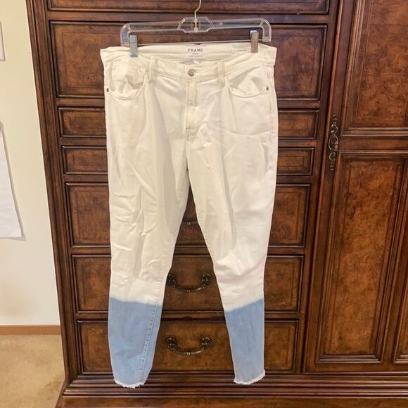 FRAME Le High Skinny two tone white and denim jeans - Picture 1 of 11